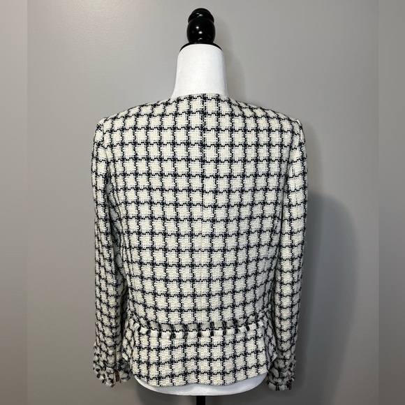 Karl Lagerfeld Plaid Tweed Fringe Crop Full Zip Blazer - Picture 9 of 17
